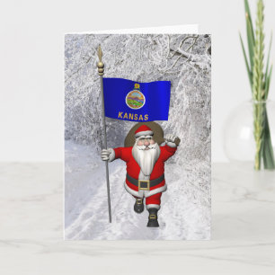 Cartes Pour Fêtes Annuelles Le Père Noël Avec L'Enseigne Du Kansas