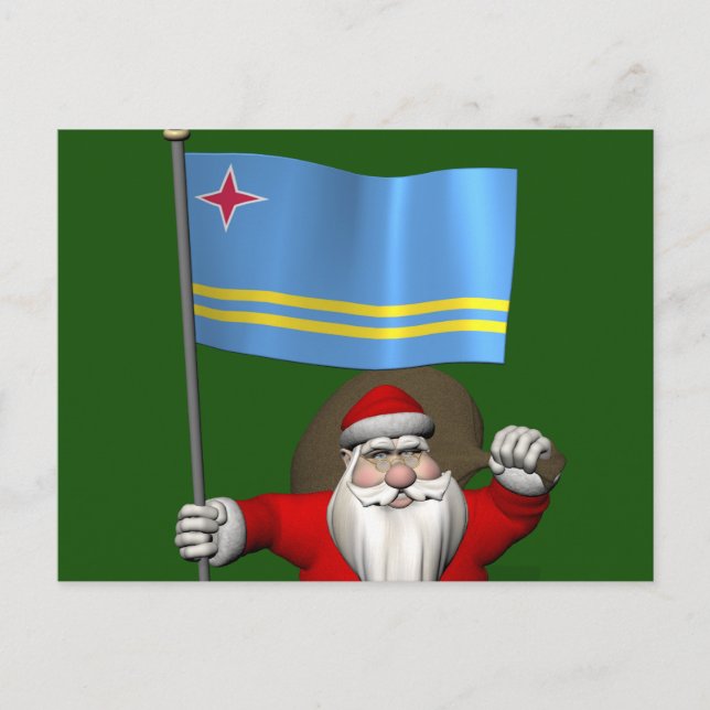 Cartes Pour Fêtes Annuelles Le Père Noël Avec L'Ensigne D'Aruba (Devant)