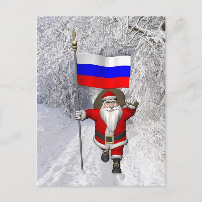 Cartes Pour Fêtes Annuelles Le Père Noël Avec L'Ensigne De La Russie (Devant)