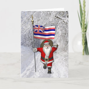 Cartes Pour Fêtes Annuelles Le Père Noël Avec L'Ensigne D'Hawaï
