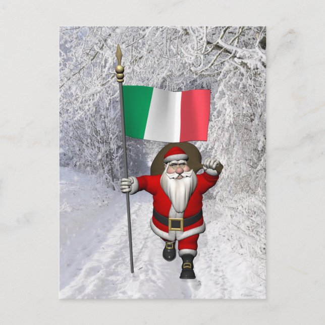 Cartes Pour Fêtes Annuelles Le Père Noël Avec L'Ensigne D'Italie (Devant)