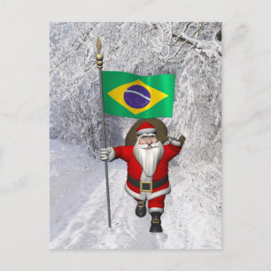 Cartes Pour Fêtes Annuelles Le Père Noël Avec L'Ensigne Du Brésil