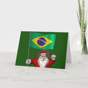 Cartes Pour Fêtes Annuelles Le Père Noël Avec L'Ensigne Du Brésil