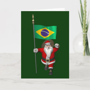 Cartes Pour Fêtes Annuelles Le Père Noël Avec L'Ensigne Du Brésil