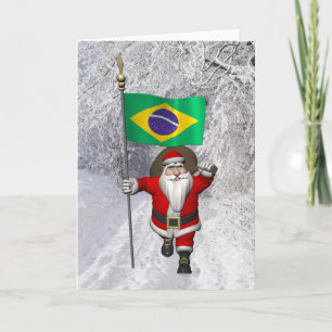 Cartes Pour Fêtes Annuelles Le Père Noël Avec L'Ensigne Du Brésil