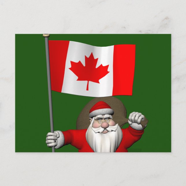 Cartes Pour Fêtes Annuelles Le Père Noël Avec L'Ensigne Du Canada (Devant)