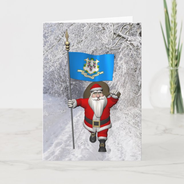 Cartes Pour Fêtes Annuelles Le Père Noël Avec L'Ensigne Du Connecticut (Devant)