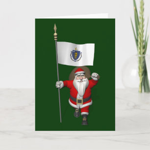 Cartes Pour Fêtes Annuelles Le Père Noël Avec L'Ensigne Du Massachusetts