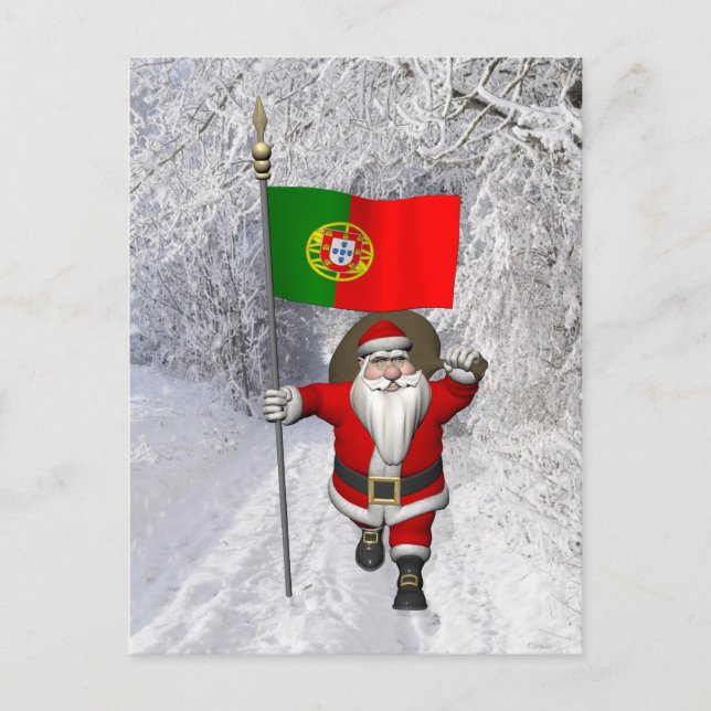 Cartes Pour Fêtes Annuelles Le Père Noël Avec L'Ensigne Du Portugal (Devant)