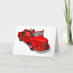 Cartes Pour Fêtes Annuelles Le Père Noël Conduit Un Camion D'Incendie