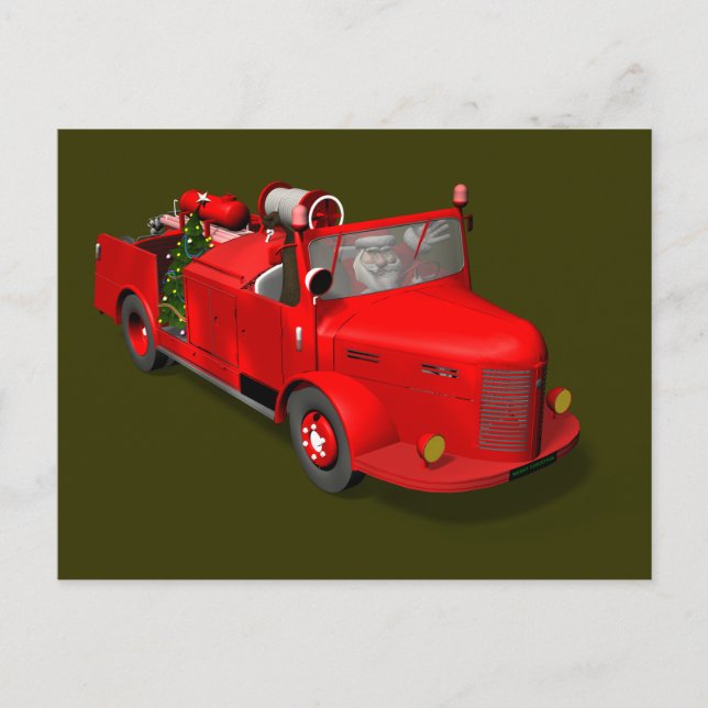 Cartes Pour Fêtes Annuelles Le Père Noël Conduit Un Camion-Feu (Devant)