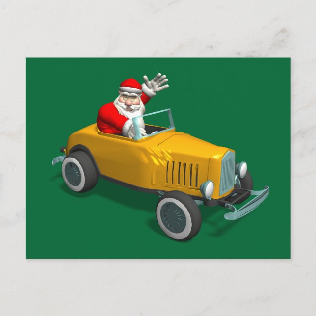 Cartes Pour Fêtes Annuelles Le Père Noël Conduit Un Rod Chaud (Devant)