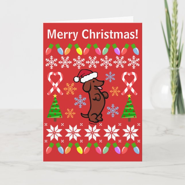 Cartes Pour Fêtes Annuelles Le Père Noël de Dachshund (Devant)