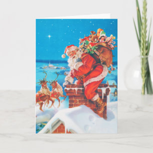 Cartes Pour Fêtes Annuelles Le Père Noël descend le Chemin