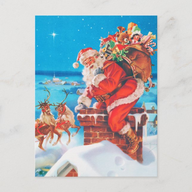 Cartes Pour Fêtes Annuelles Le Père Noël descend le Chemin (Devant)