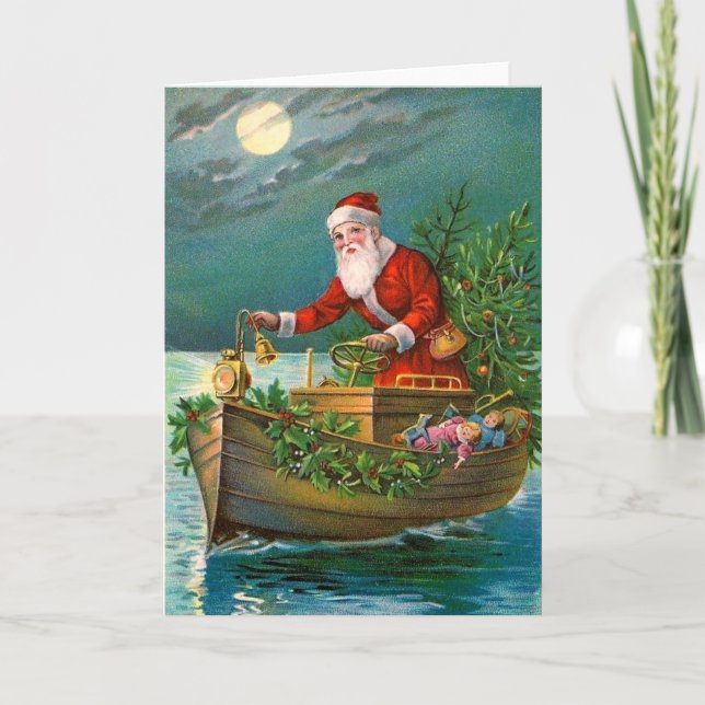 Cartes Pour Fêtes Annuelles Le Père Noël en bateau (Devant)