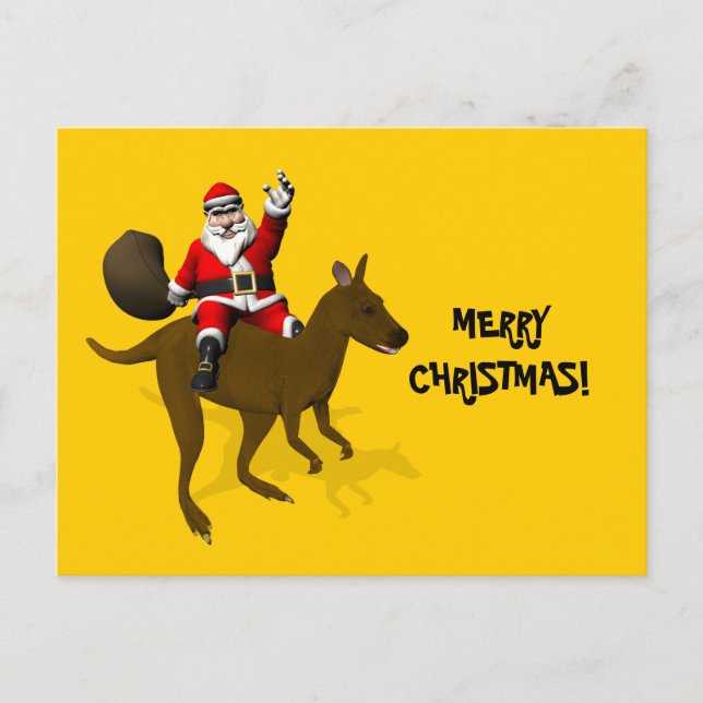Cartes Pour Fêtes Annuelles Le Père Noël En Route Sur Kangaroo (Devant)