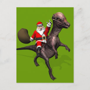 Cartes Pour Fêtes Annuelles Le Père Noël En Train De Circuler Sur Pachyosaurus