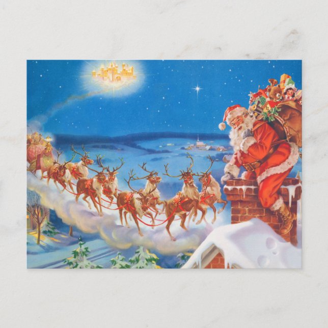 Cartes Pour Fêtes Annuelles Le père noël et son renne puissant (Devant)
