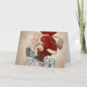 Cartes Pour Fêtes Annuelles Le Père Noël fait du vélo