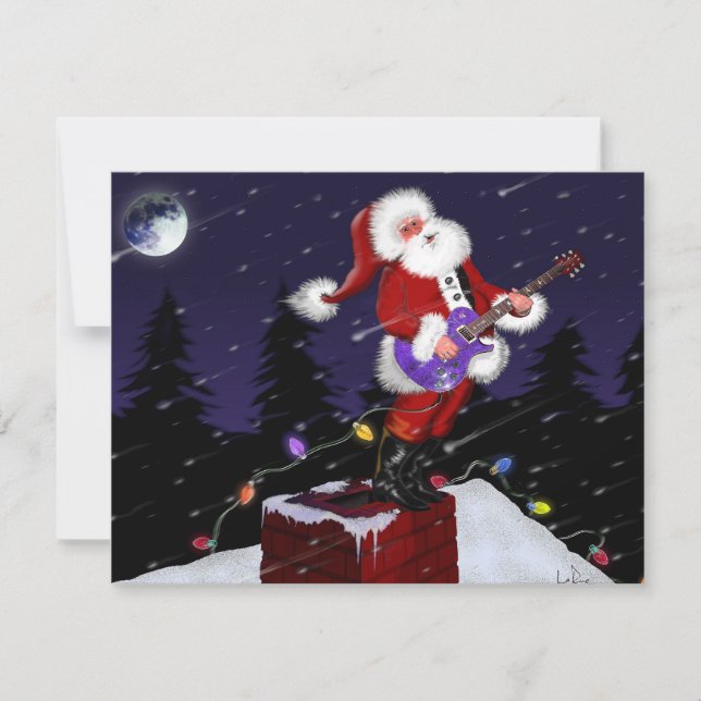 Cartes Pour Fêtes Annuelles Le Père Noël Jouant de la guitare électrique (Devant)