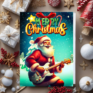 Cartes Pour Fêtes Annuelles Le Père Noël Jouant de la guitare Vintage Joyeux N