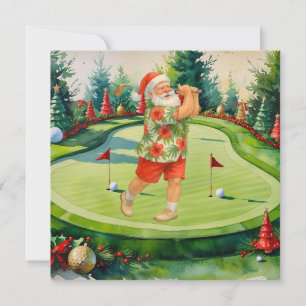 Cartes Pour Fêtes Annuelles Le Père Noël joue au golf sur un green de putting