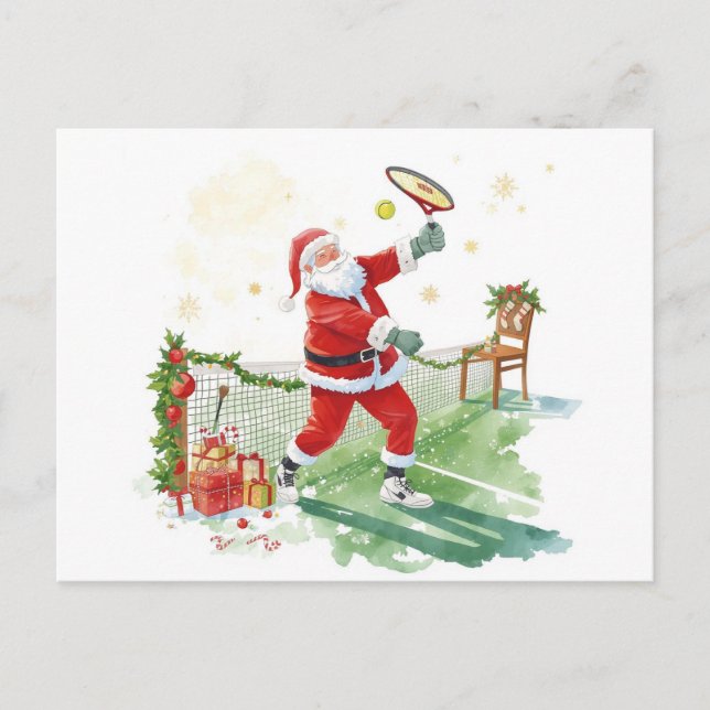 Cartes Pour Fêtes Annuelles Le Père Noël joue au tennis Vacances de Noël  (Devant)