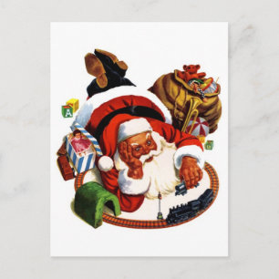 Cartes Pour Fêtes Annuelles Le Père Noël Joue Avec Les Trains