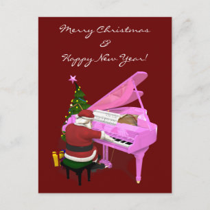 Cartes Pour Fêtes Annuelles Le Père Noël Joue Un Piano Rose