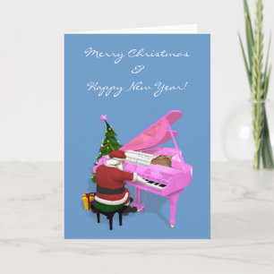 Cartes Pour Fêtes Annuelles Le Père Noël Joue Un Piano Rose