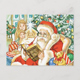 Cartes Pour Fêtes Annuelles Le Père Noël lit la Bible le soir de Noël