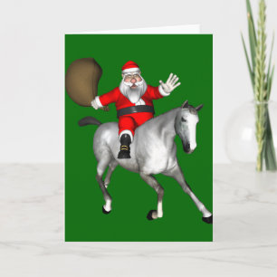 Cartes Pour Fêtes Annuelles Le Père Noël Monte Un Cheval Gris
