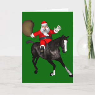 Cartes Pour Fêtes Annuelles Le Père Noël Monte Un Cheval Noir
