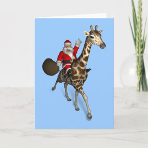 Cartes Pour Fêtes Annuelles Le Père Noël Monte Une Girafe
