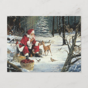 Cartes Pour Fêtes Annuelles Le Père Noël Nourrit Les Animaux