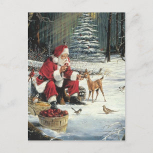 Cartes Pour Fêtes Annuelles Le Père Noël Nourrit Les Animaux
