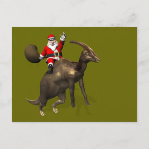 Cartes Pour Fêtes Annuelles Le Père Noël Se Rend Sur Parasaurolophus