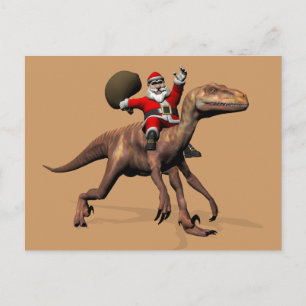 Cartes Pour Fêtes Annuelles Le Père Noël Se Trouve Sur Deinonychus