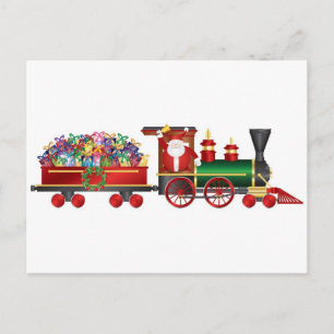 Cartes Pour Fêtes Annuelles Le Père Noël sonne la cloche en train avec une car