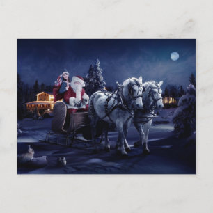 Cartes Pour Fêtes Annuelles Le Père Noël Sur Un Drapeau Piloté Par Cheval