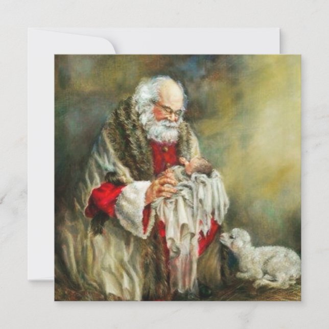 Cartes Pour Fêtes Annuelles Le Père Noël tient le bébé Jésus (Devant)