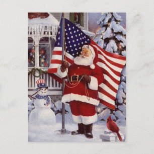 Cartes Pour Fêtes Annuelles Le Père Noël tient le drapeau américain