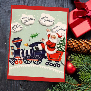 Cartes Pour Fêtes Annuelles Le Père Noël vintage dans le train de Noël
