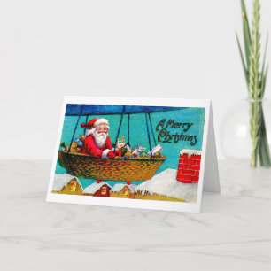 Cartes Pour Fêtes Annuelles Le Père Noël vintage dans un navire aérien