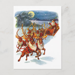 Cartes Pour Fêtes Annuelles Le Père Noël Volant Avec Son Reindeer Drapeau Guid