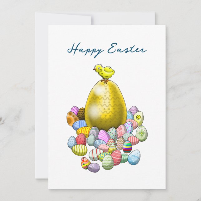 Cartes Pour Fêtes Annuelles Le poussin de Pâques et l'oeuf de Pâques d'or (Devant)