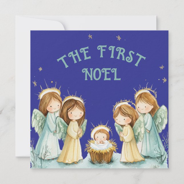 Cartes Pour Fêtes Annuelles Le Premier Noel Anges (Devant)