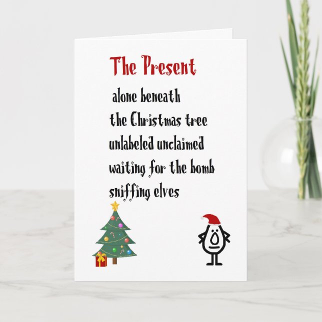Cartes Pour Fêtes Annuelles Le présent - Un joyeux poème de Noël amusant (Devant)