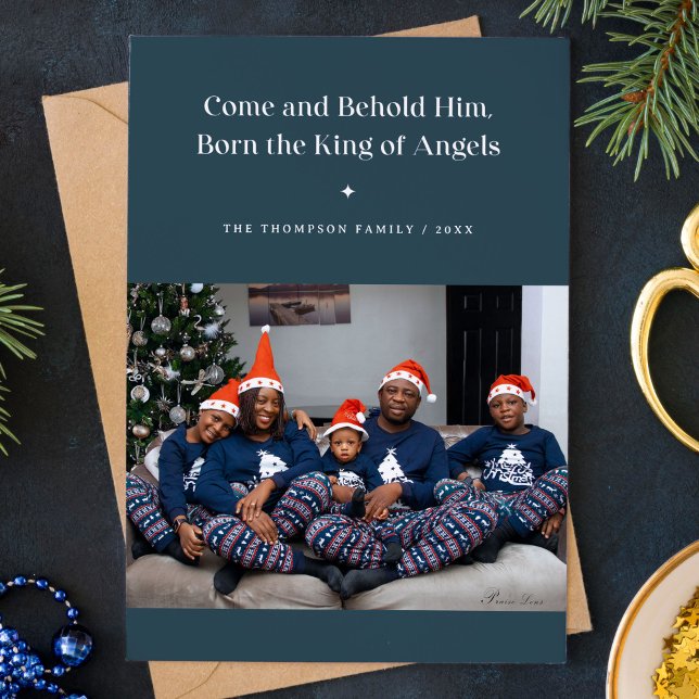 Cartes Pour Fêtes Annuelles Le Roi des Anges Photo de Noël religieuse (Come and Behold Him, Born the King of Angels - religious Christmas photo card)